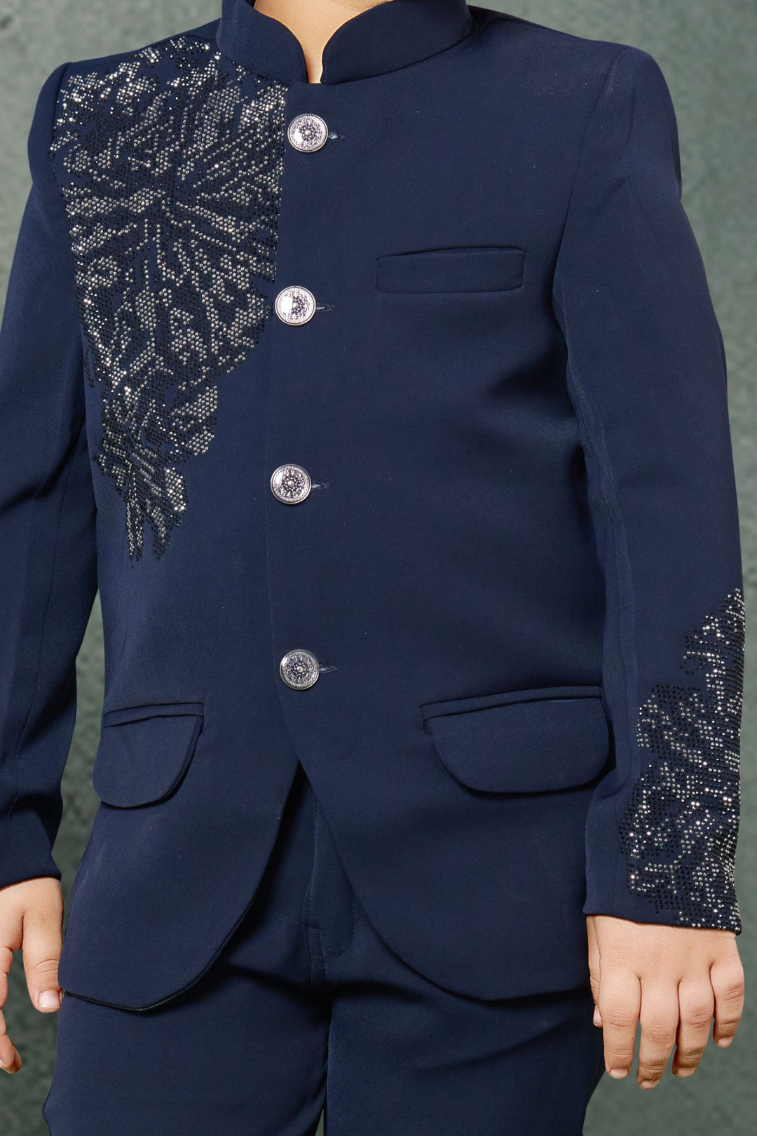Navy Blue Stone work Jodhpuri Suit for Boys