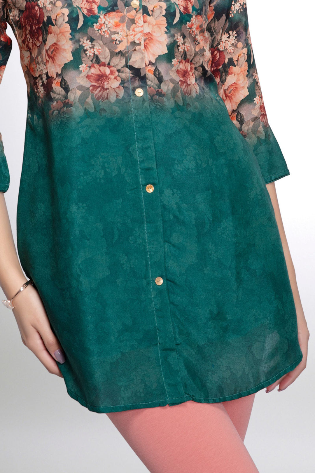 Green Floral Print Short Kurti