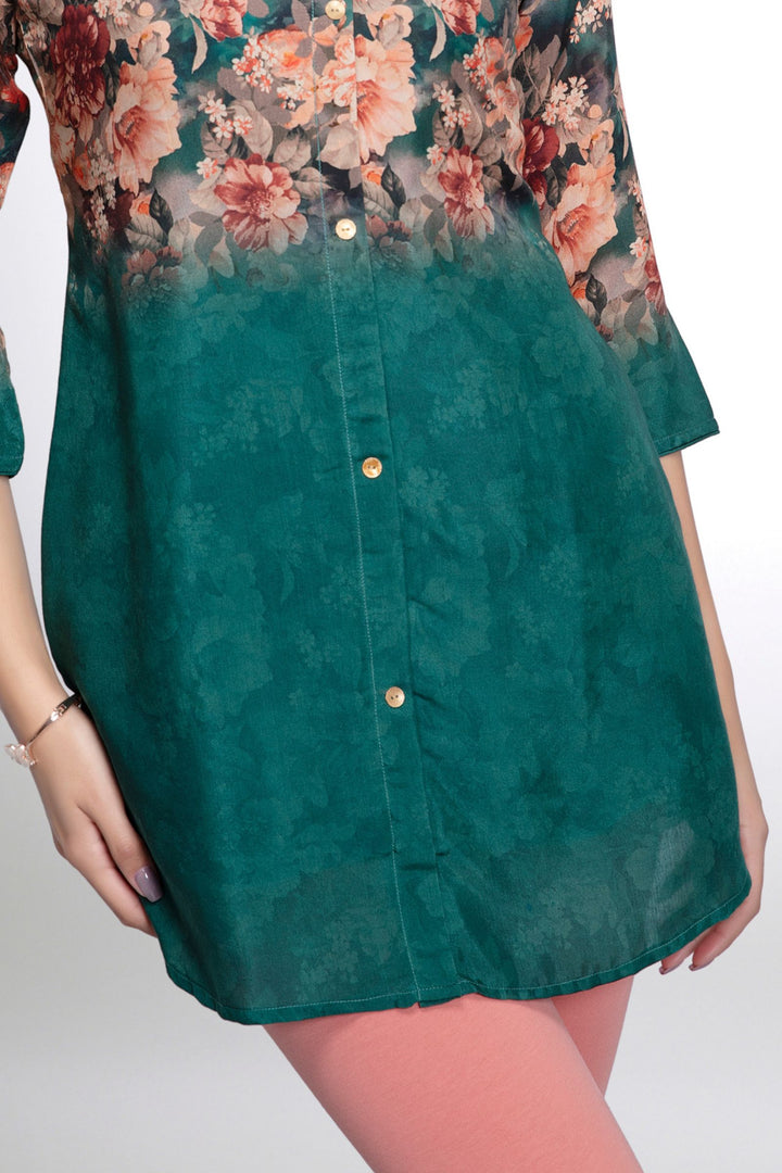 Green Floral Print Short Kurti