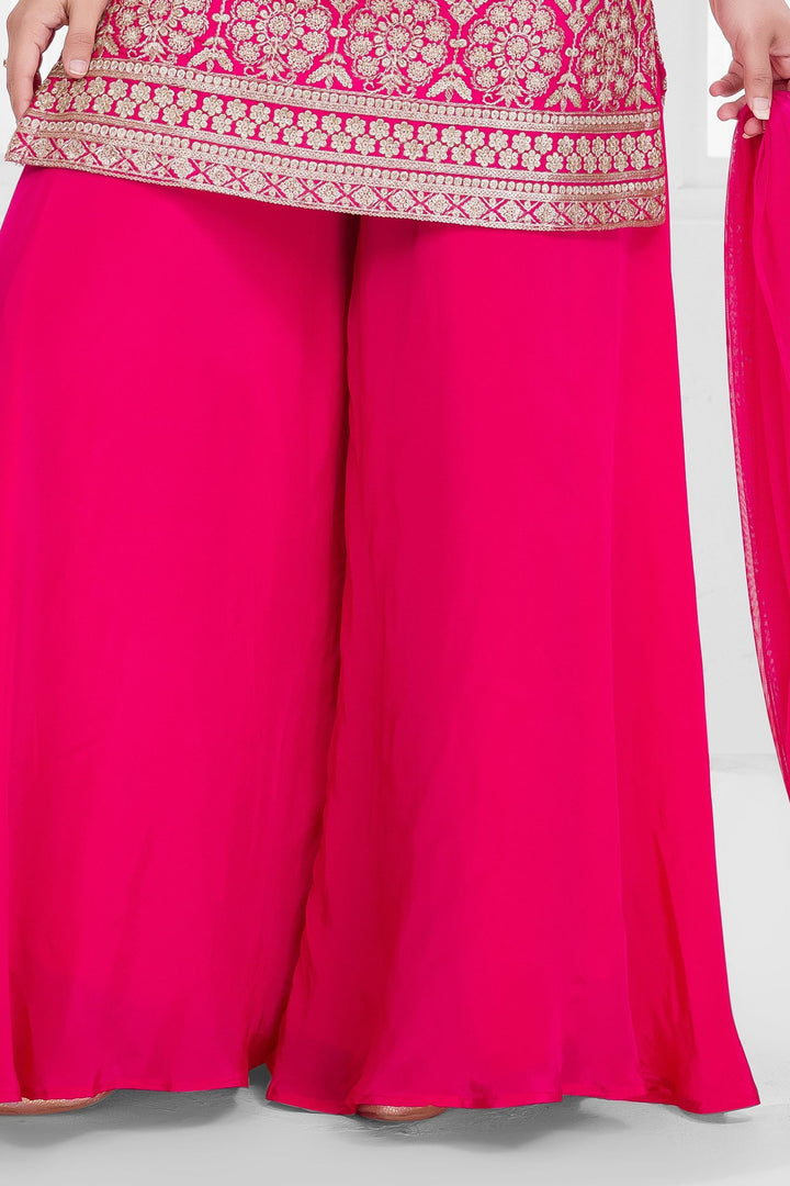 Rani Pink Zari, Stone, Beads and Sequins work Palazzo Suit Set for Girls