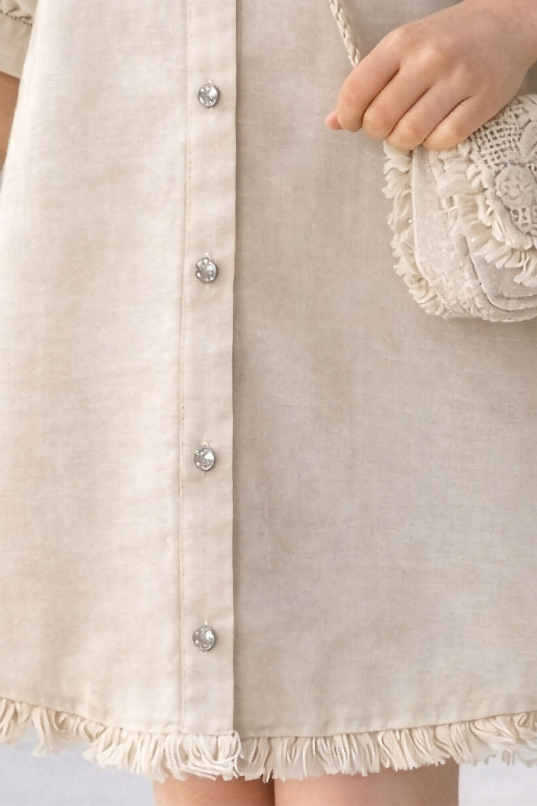 Half White Thread and Sequins work Short Frock For Girls