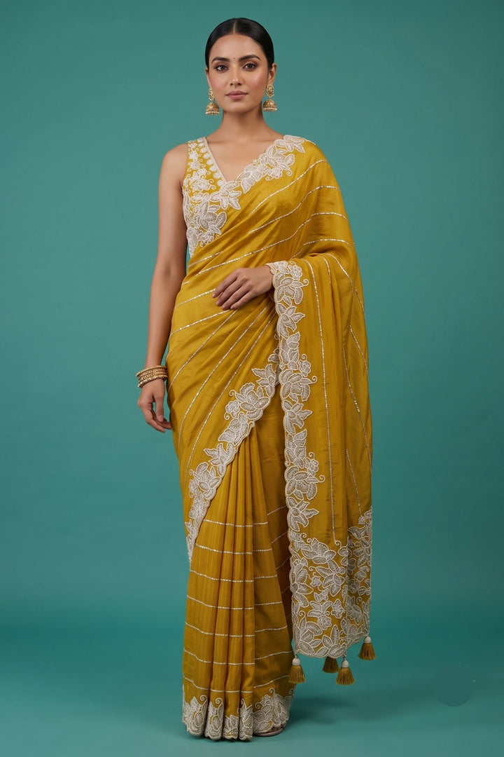 Liril Green Saree with Thread and Sequins work Embellishments