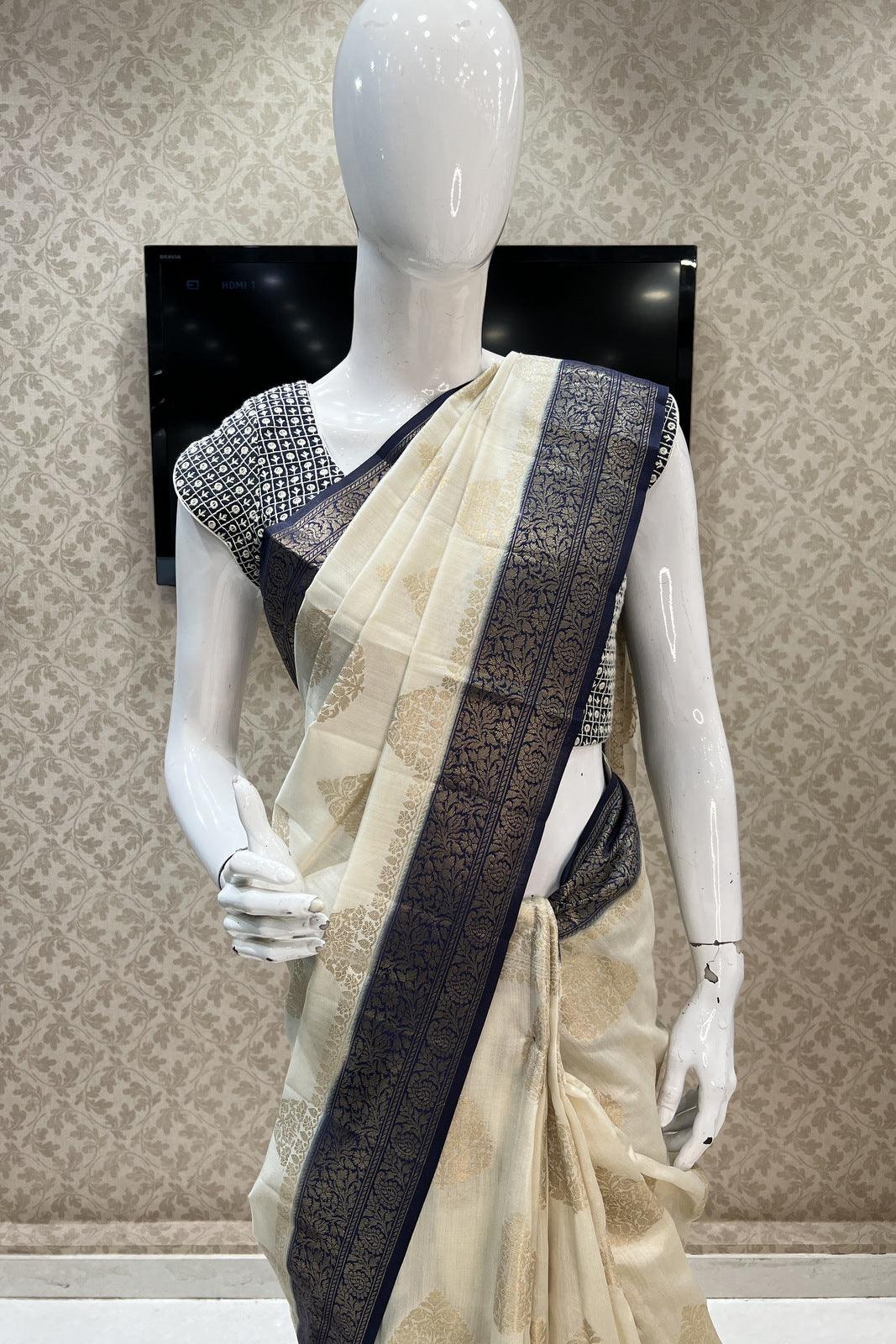 Buy Navy Blue Silk Saree With Silk Blouse Online - SARV06189 | Andaaz  Fashion