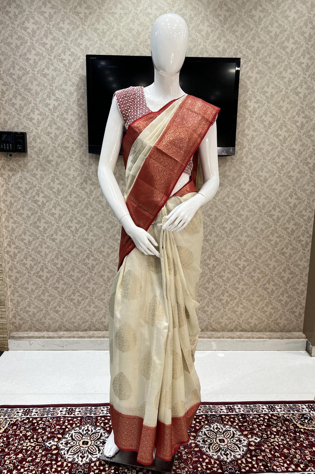 Dual color of sandal kanchipuram pure silk saree – Thokai