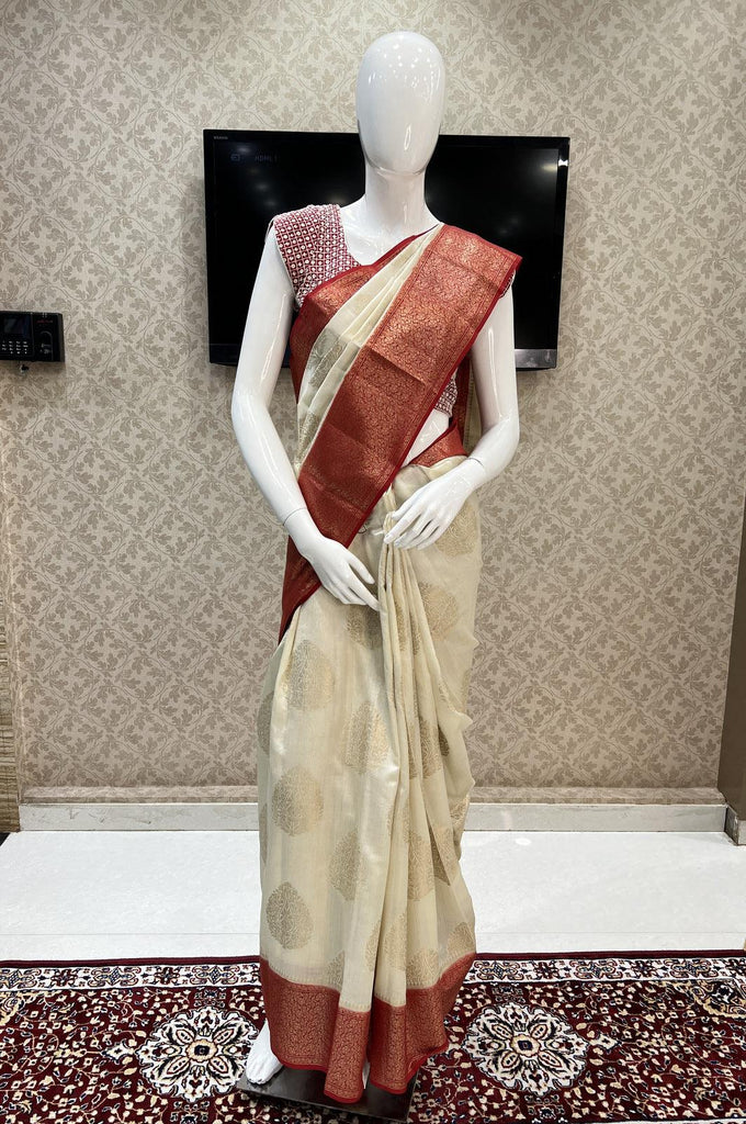 How To Wear A Plain Saree - Buy Brown Sarees, Multi Color Sandals with Gold  Clutches Scrapbook Look by abc