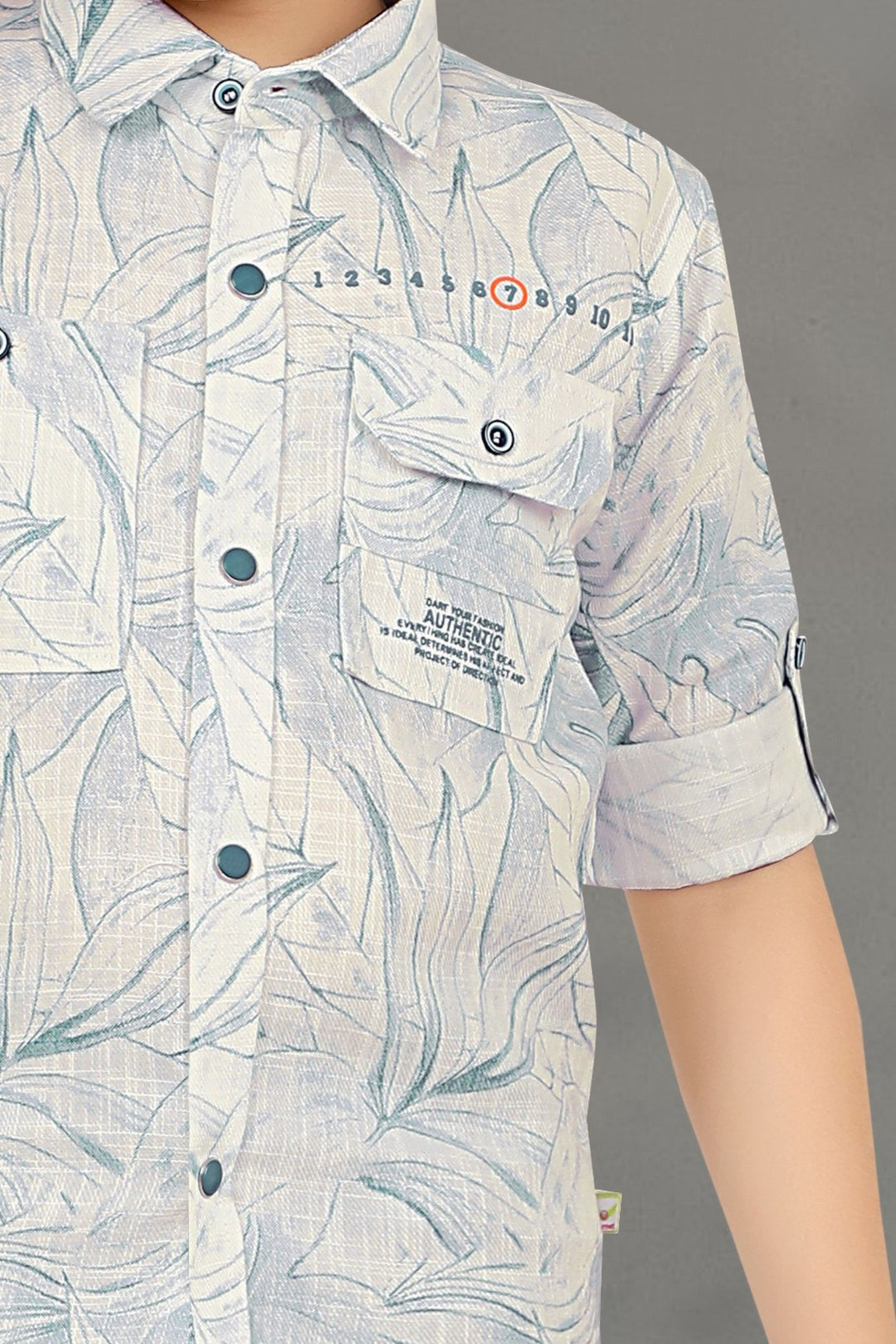 White with Grey Printed Shirt and Pant Set for Boys