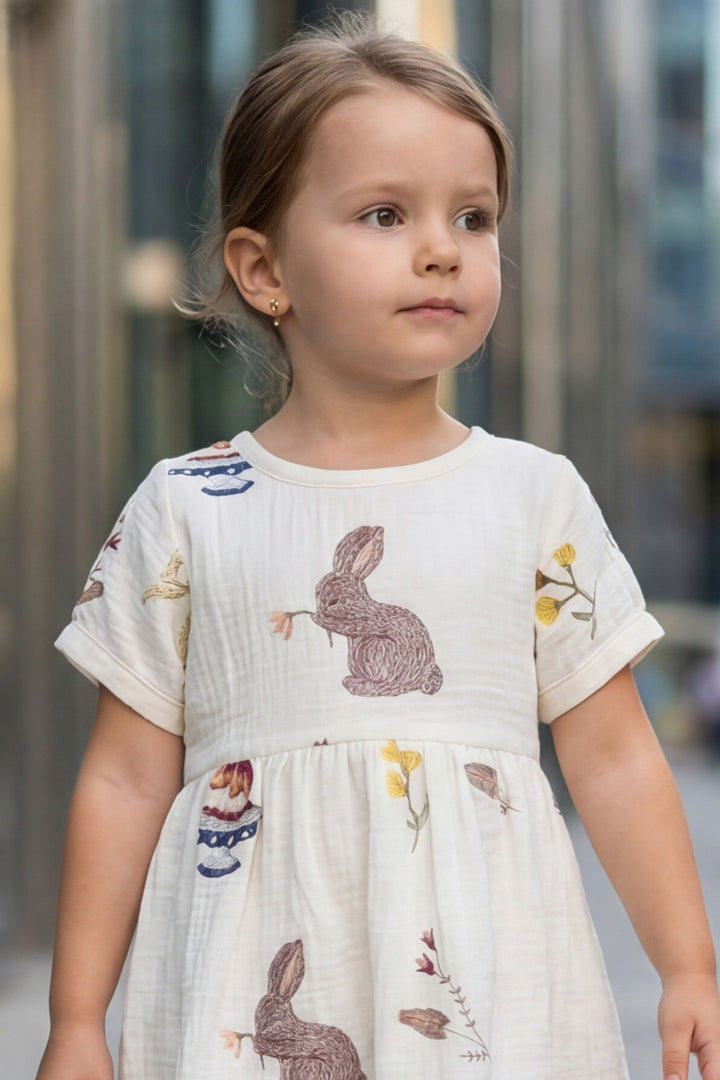 Half White Short Frock For Girls
