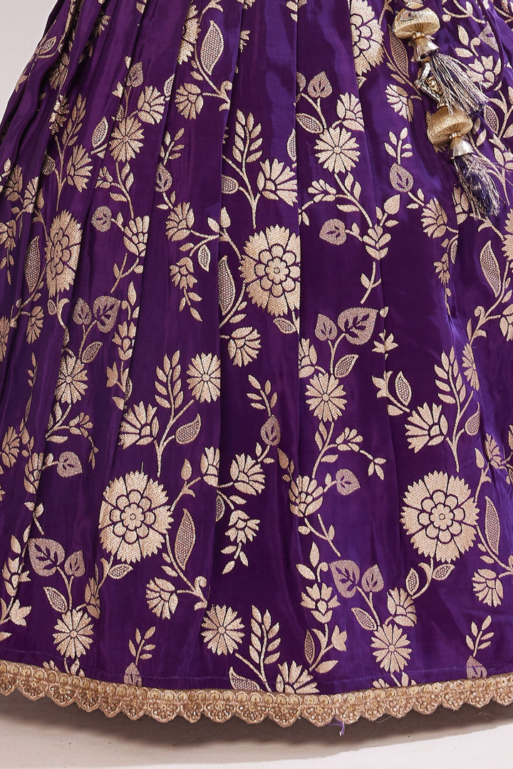 Purple Mirror and Zari work Lehenga Choli for Girls