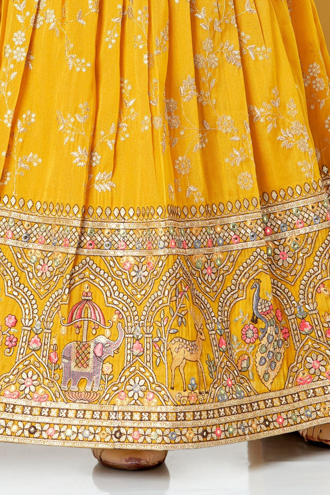 Yellow Beads, Sequins, Zari and Embroidery work Lehenga Choli for Girls