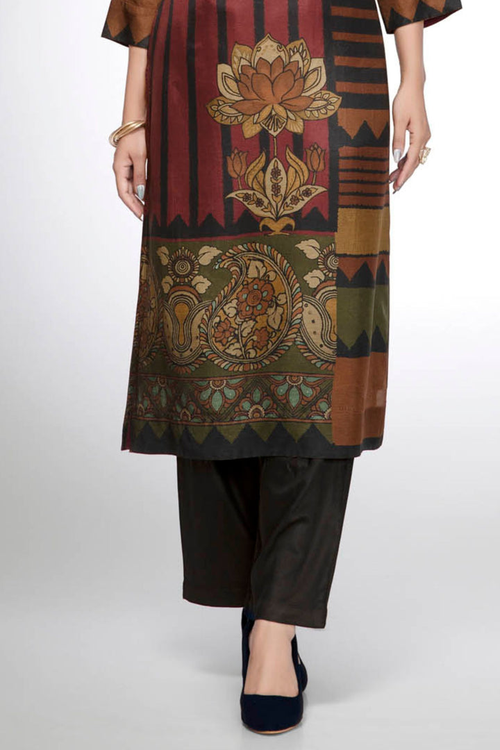 Maroon Floral Printed Straight Kurta