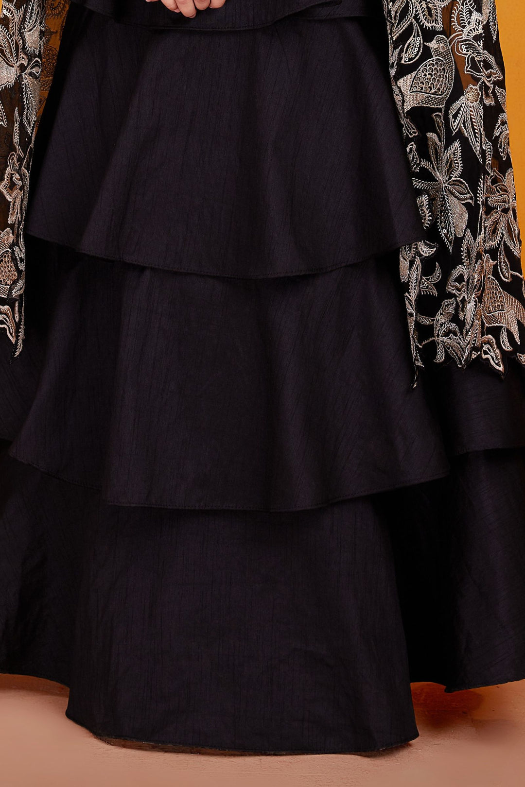 Black Zari, Sequins, Beads, Mirror and Stone work Lehenga Choli for Girls