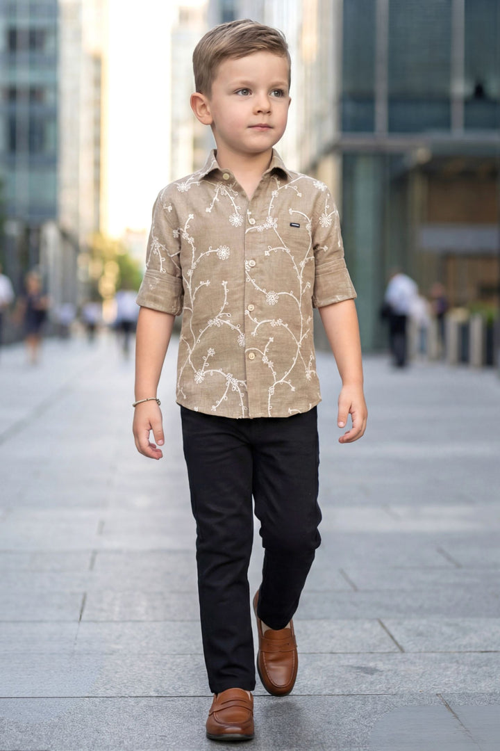 Chiku Embroidery work Shirt and Black Pant Set for Boys