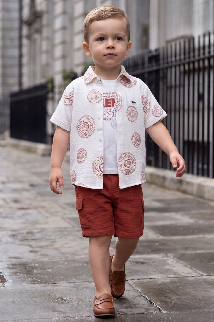 White with Rust Printed Boys Co-Ord Set