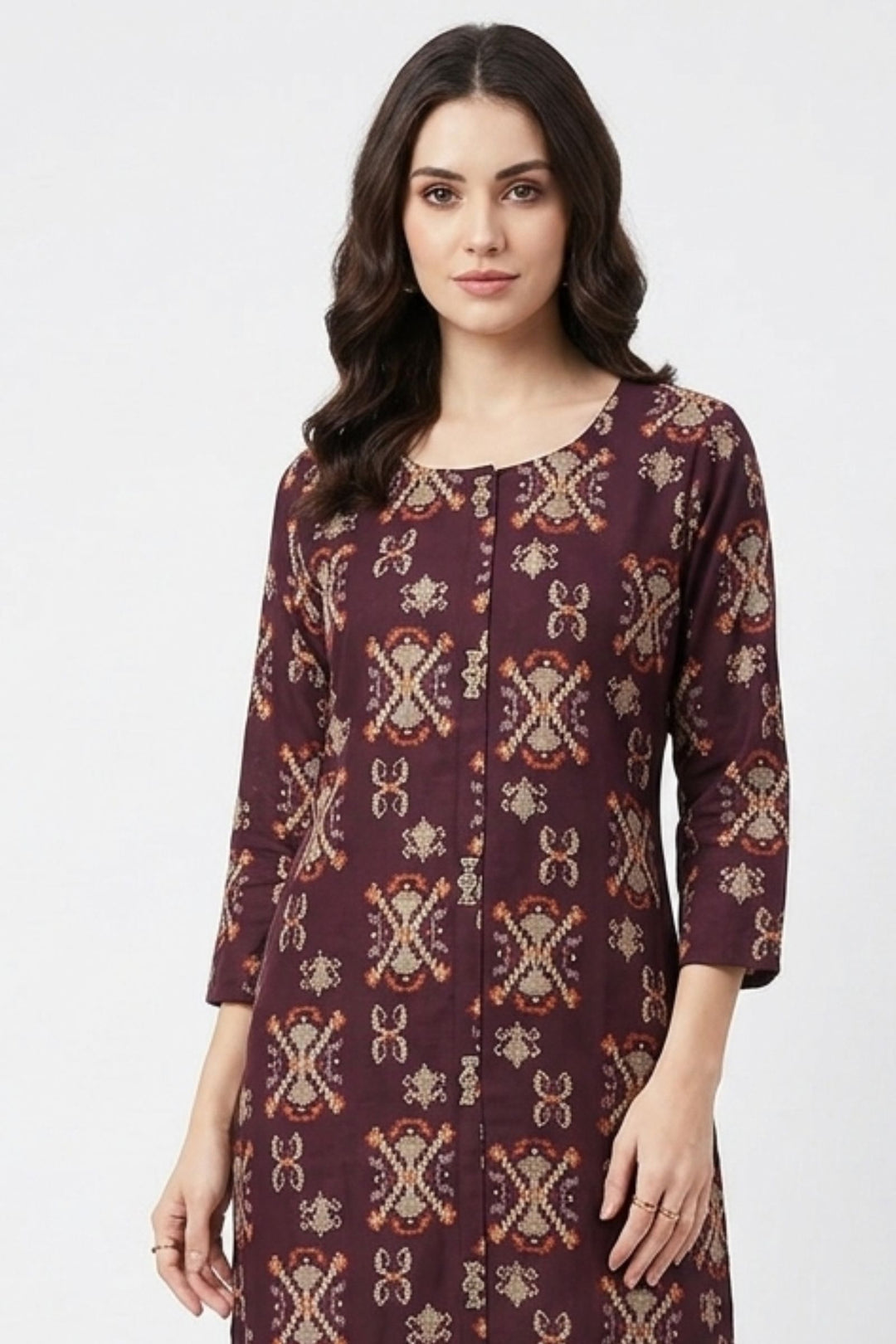 Wine Digital Print Calf Length Kurti