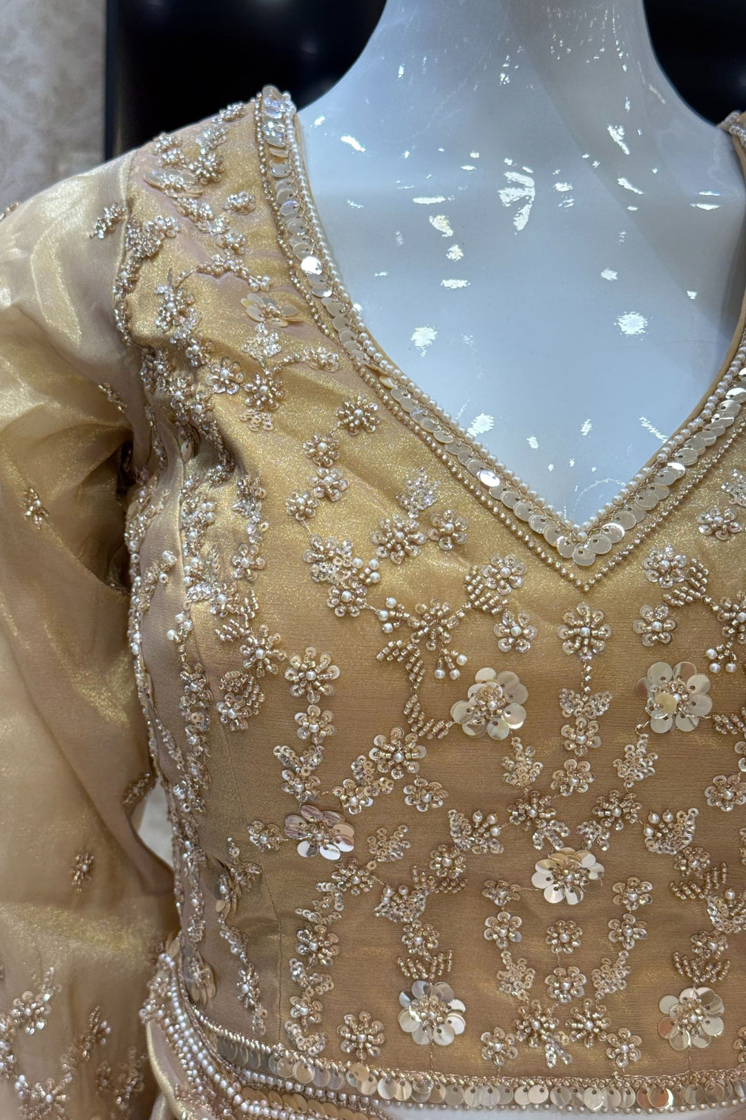 Gold Beads, Sequins, Peral and Zari work Saree