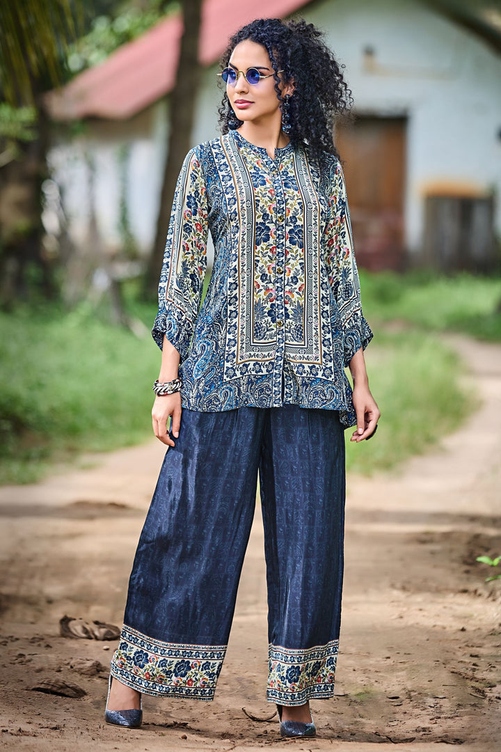 Navy Blue Digital Print Cord Set