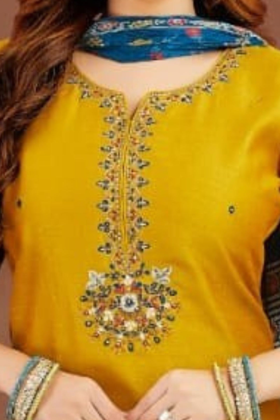 Olive Green Mirror, Zari and Thread work Straight Cut Salwar Suit