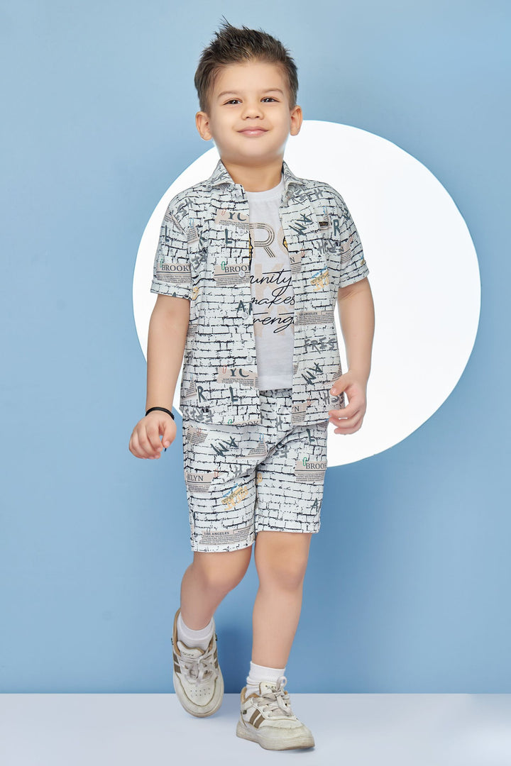White with Multicolor Printed Co-Ord Set for Boys
