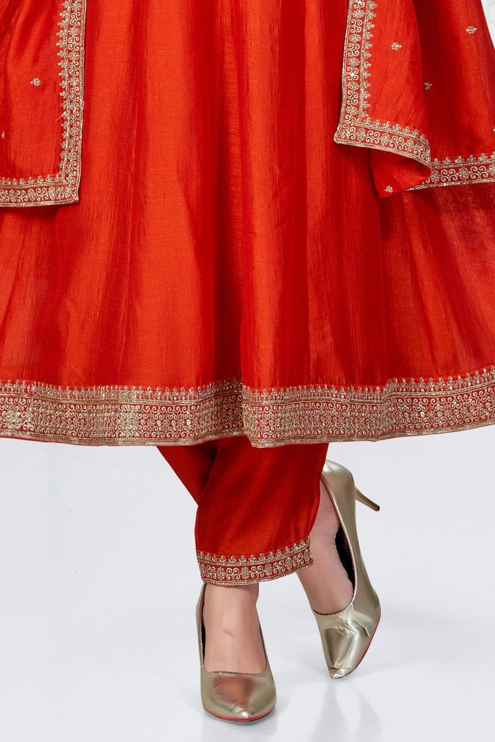 Orange Beads and Zari work Anarkali Style Salwar