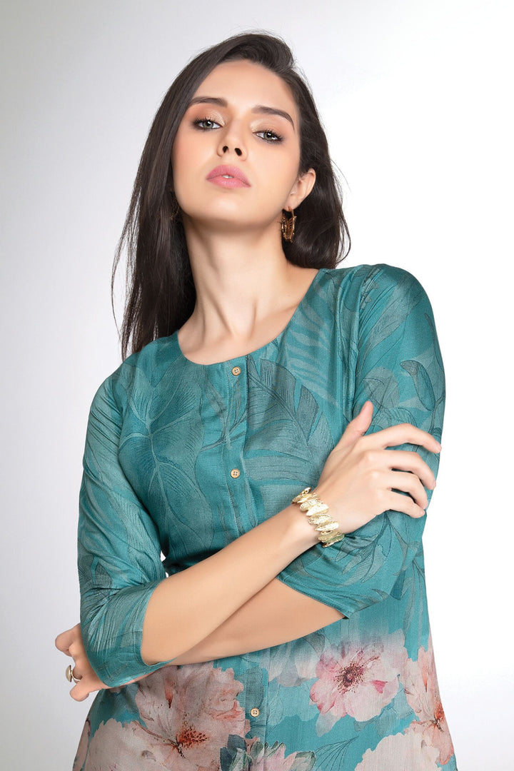 Green Floral Print Short Kurti