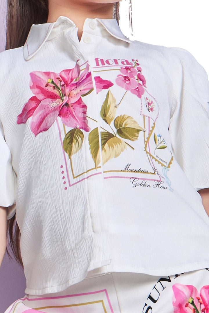 White Printed Co-ord Set for Girls