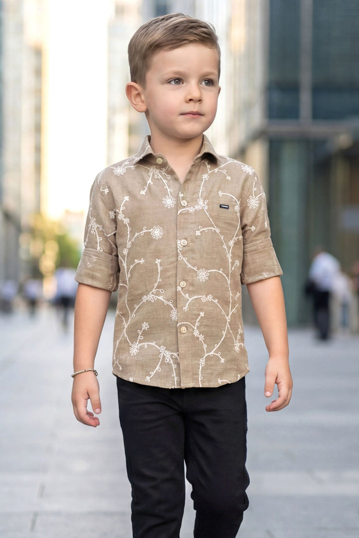 Chiku Embroidery work Shirt and Black Pant Set for Boys