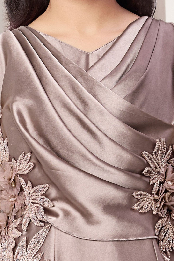 Gold Beads and Sequins work Long Party Gown for Girls