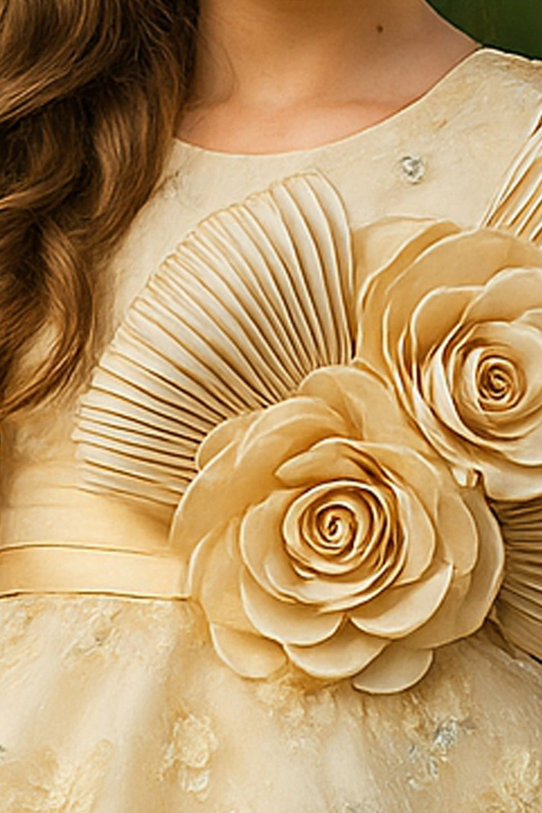 Fawn Sequins and Beads work Short Partywear Frock for Girls