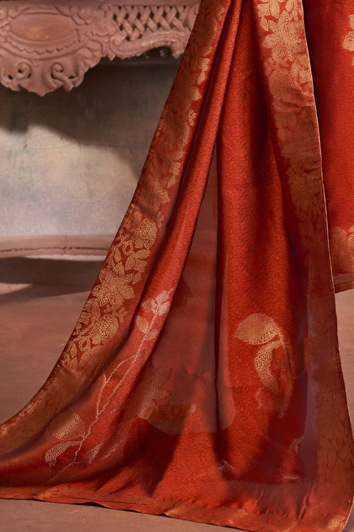 Orange Straight Cut Salwar Suit with Banaras, Stone, Zardozi and Beads work