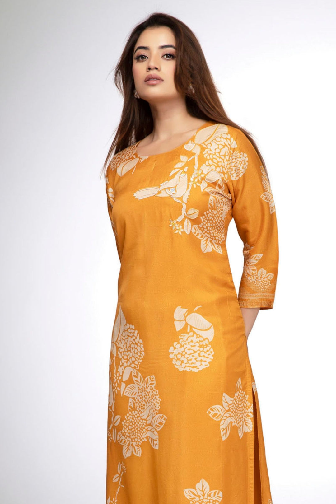 Yellow Floral Print Straight Kurta Set