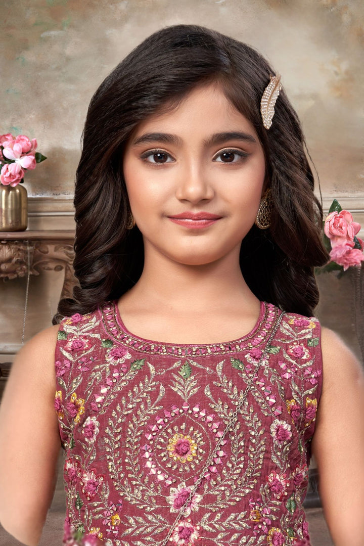 Magenta Zari, Multicolor Embroidery and Beads work Choli and Palazzo Set for Girls