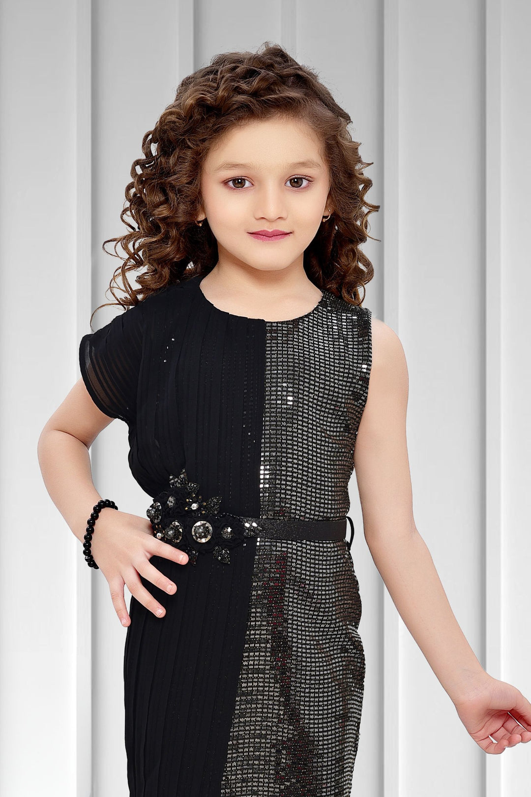 Black Sequins work Short Frock for Girls