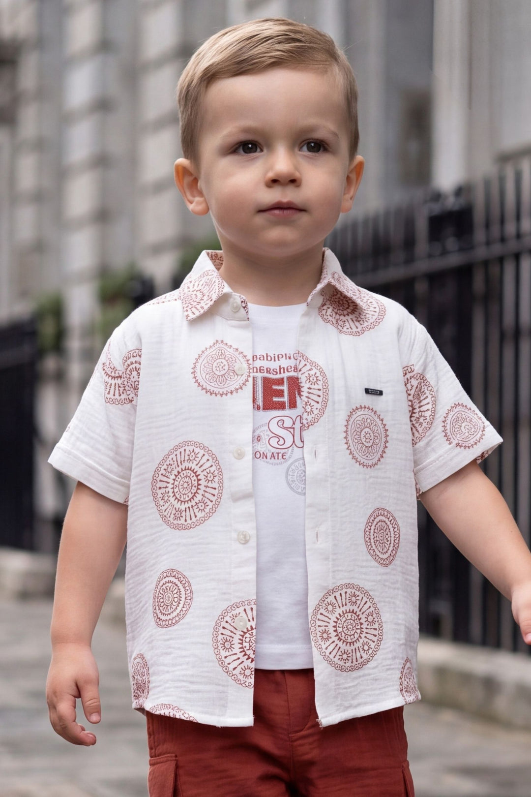 White with Rust Printed Boys Co-Ord Set