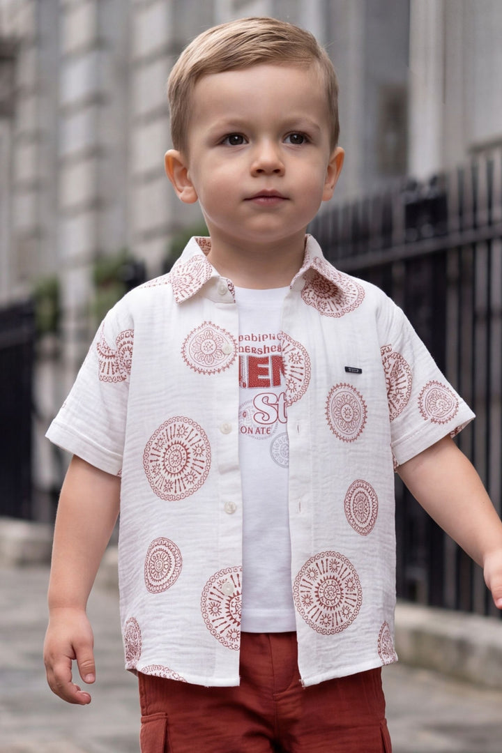 White with Rust Printed Boys Co-Ord Set
