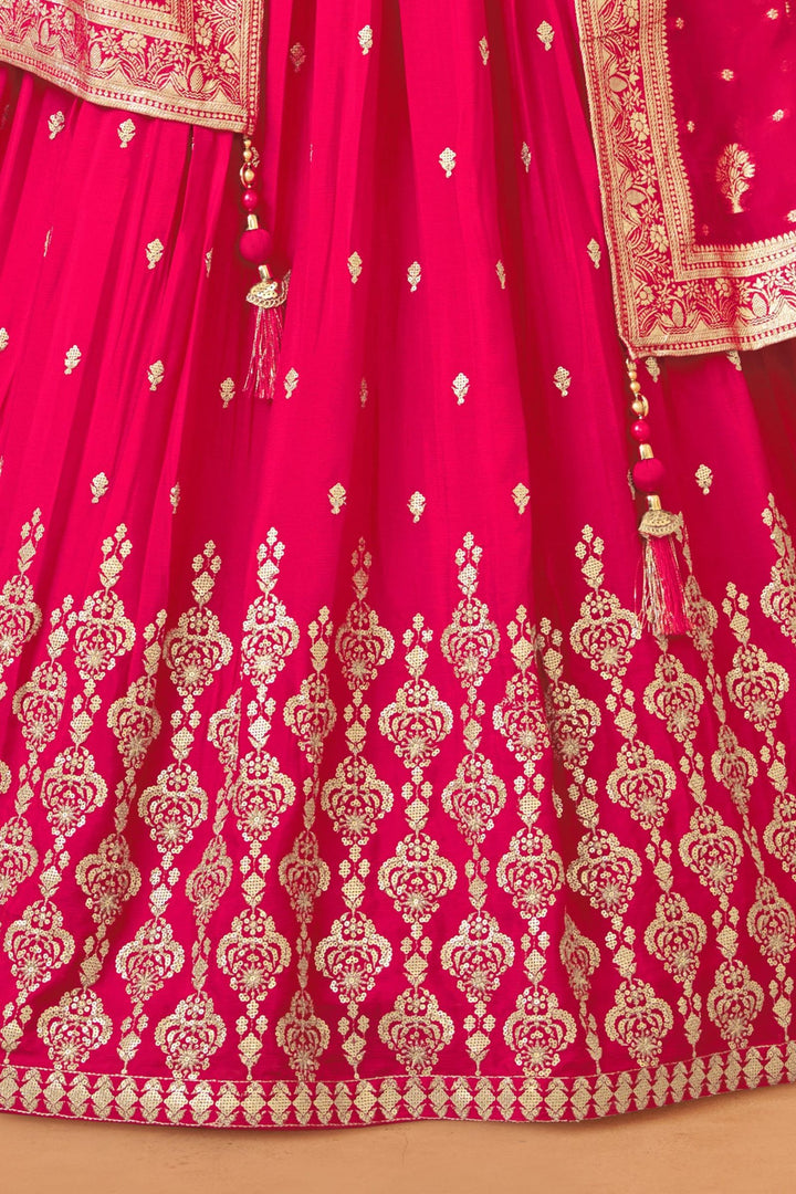 Rani Pink Stone, Zari, Sequins and Beads work Crop Top Lehenga