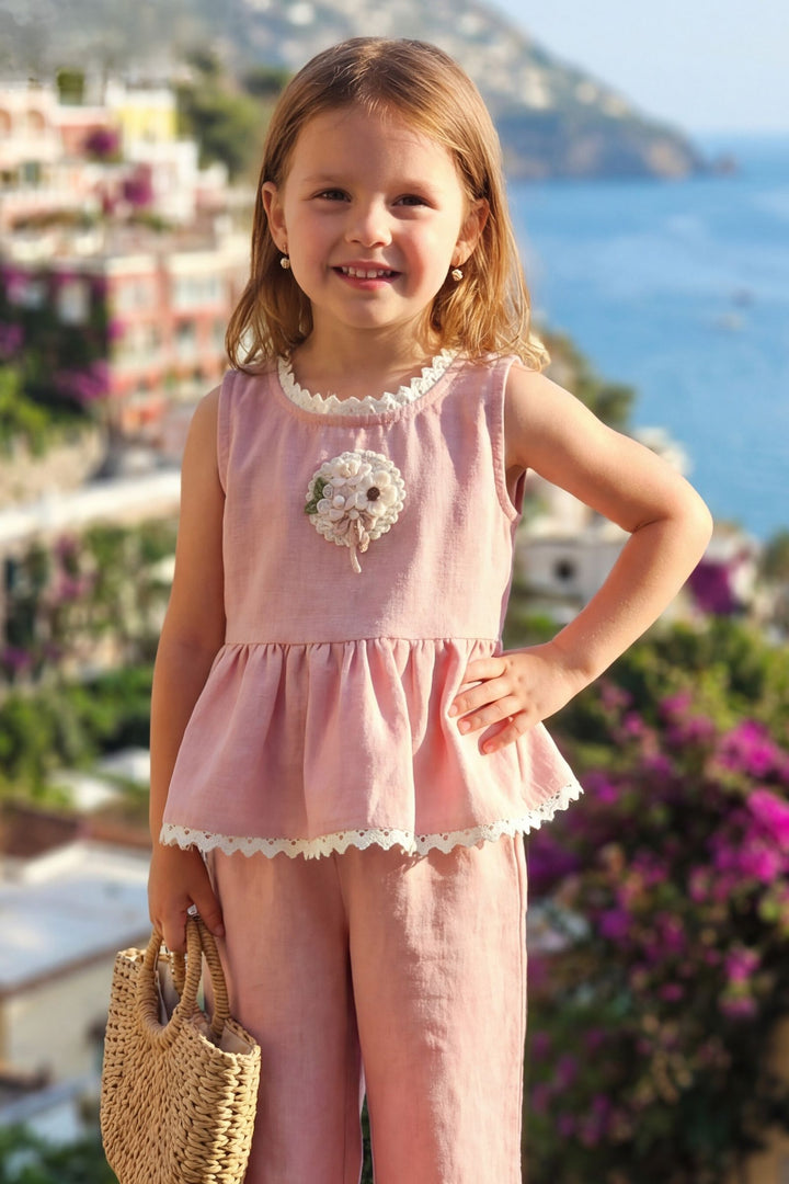 Baby Pink Lace work Top and Palazzo Set for Girls