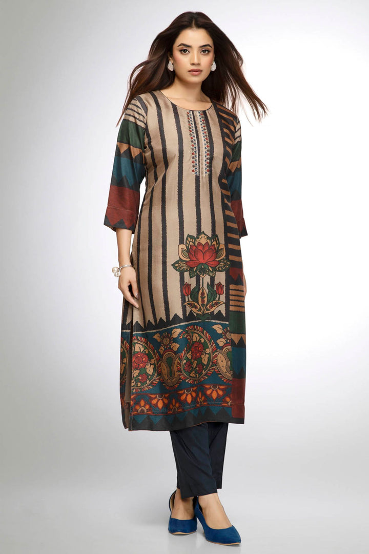Grey Digital and Floral Printed Kurta