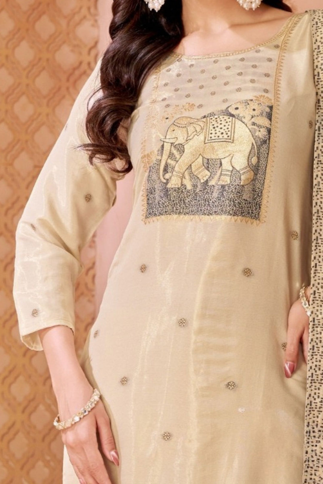 Cream Banaras work Straight Cut Salwar Suit