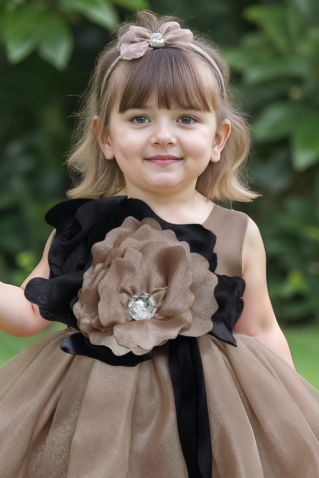 Brown Partywear Short Frock for Girls