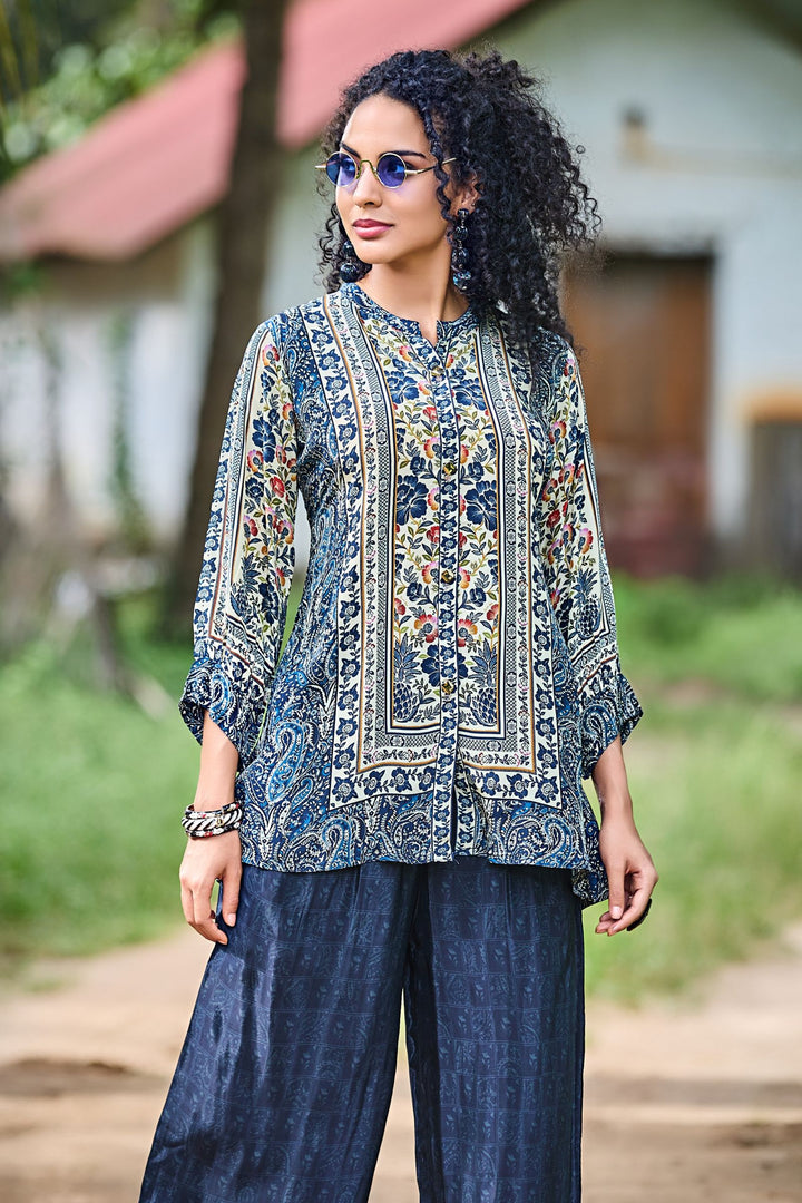 Navy Blue Digital Print Cord Set