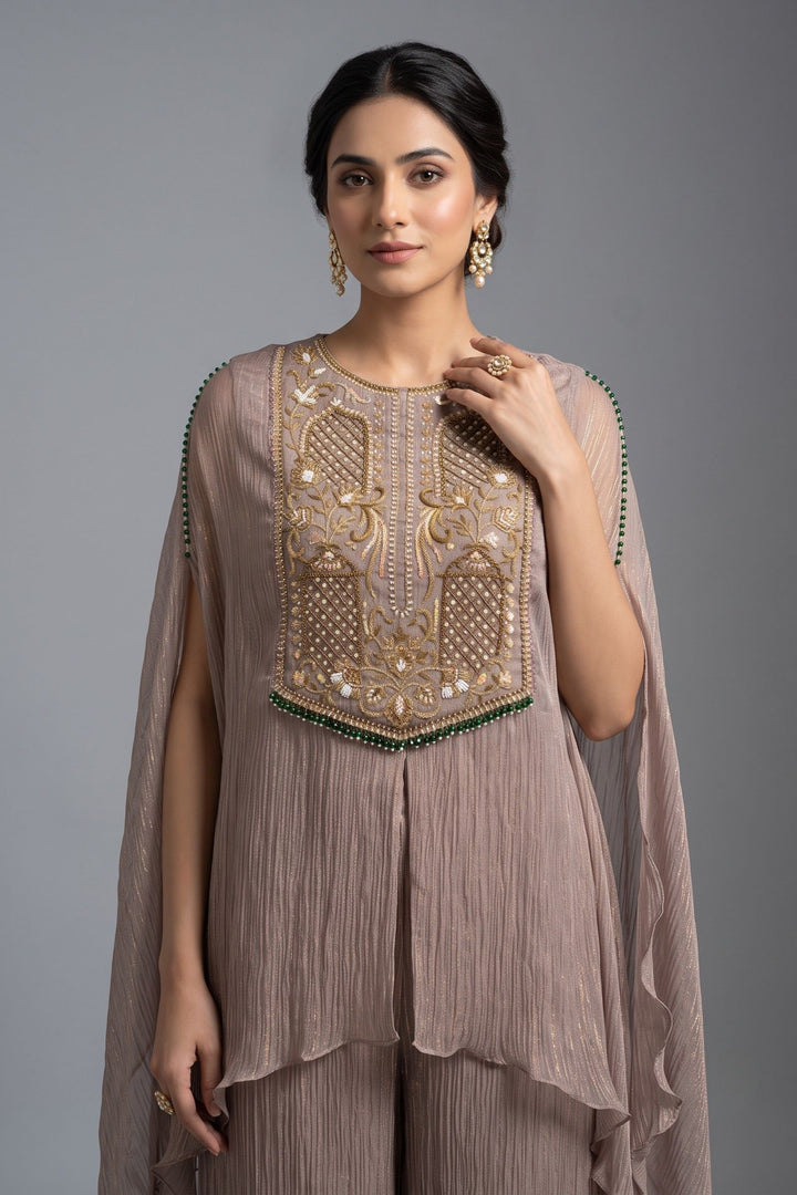Lilac Indo-Western Styled Beads, Zardozi and Sequins work Palazzo Set