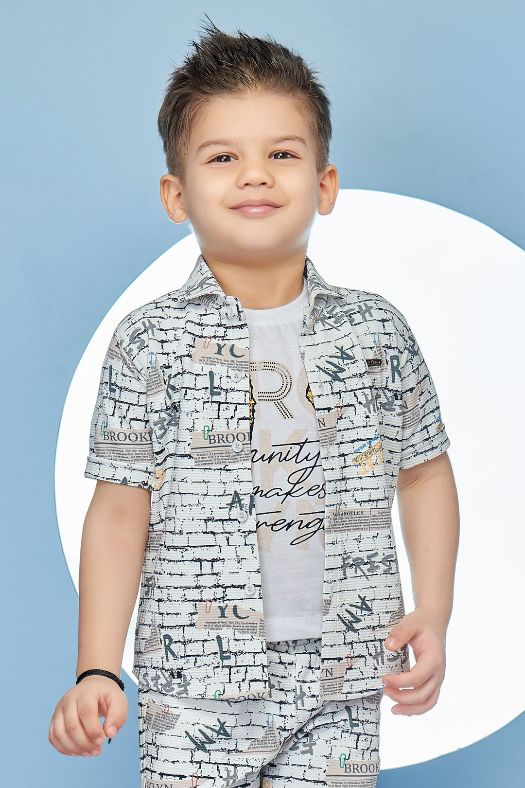 White with Multicolor Printed Co-Ord Set for Boys