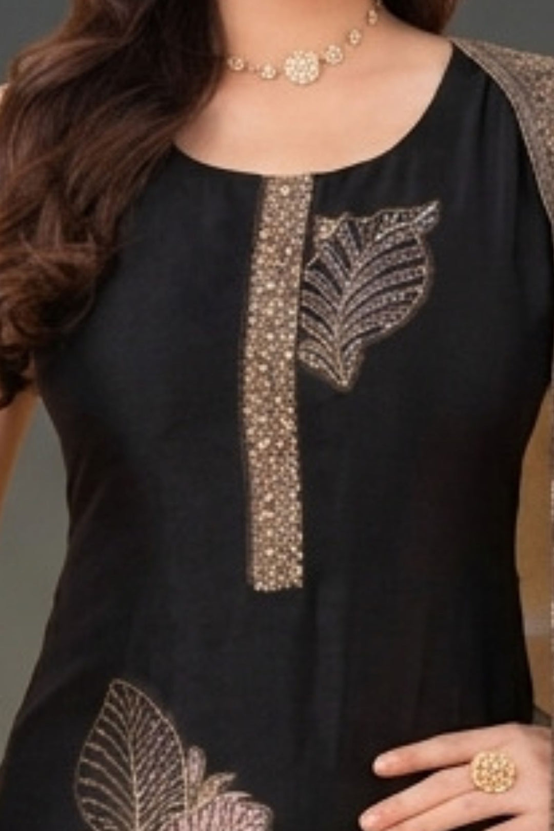 Black Beads, Stone, Banaras and Sequins work Straight Cut Salwar Suit