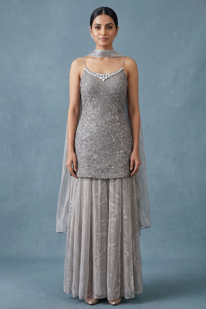 Grey Sequins and Stone work Palazzo Salwar Suit