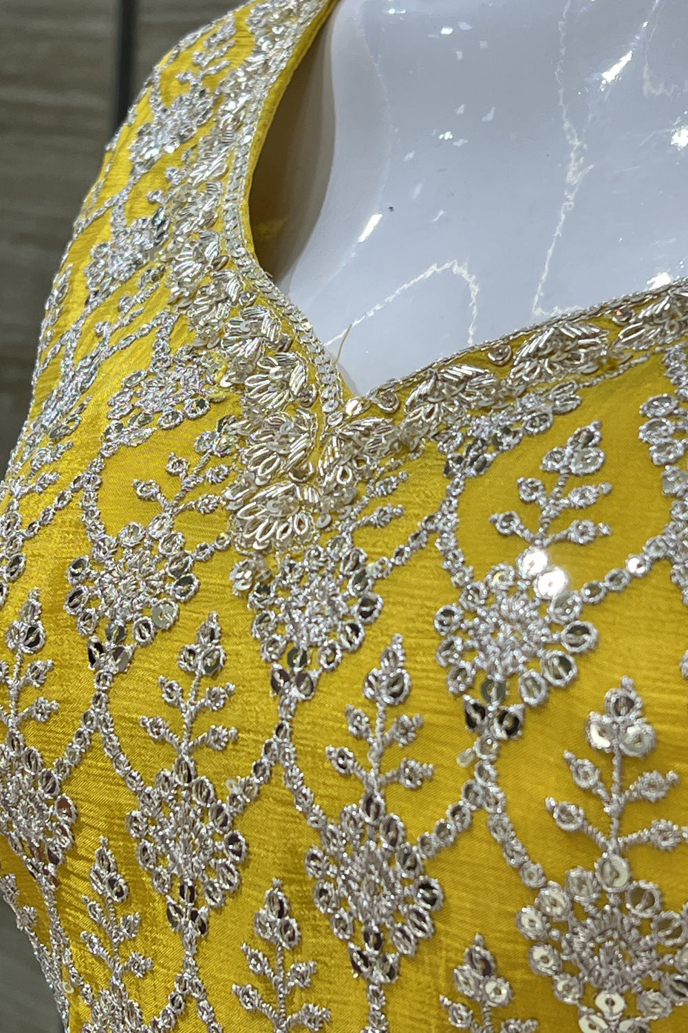 Yellow Silver Zari and Sequins work Palazzo Salwar Suit