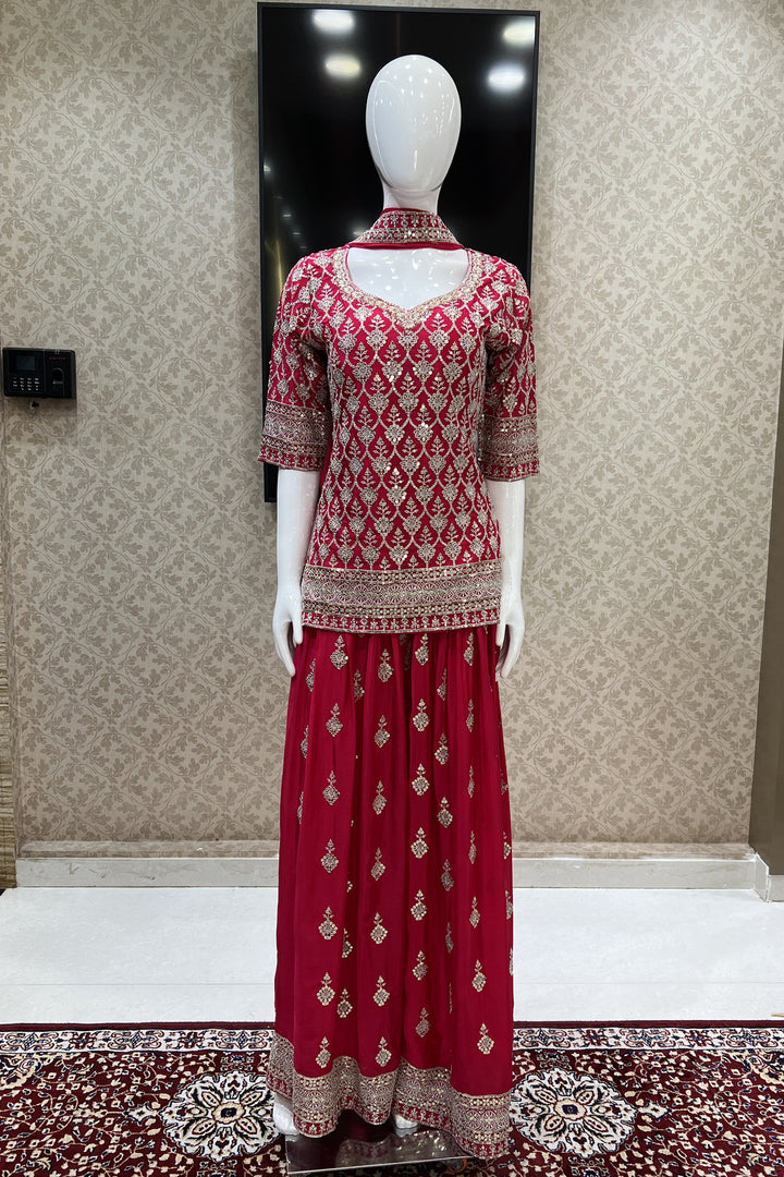 Rani Pink Silver Zari and Sequins work Palazzo Salwar Suit