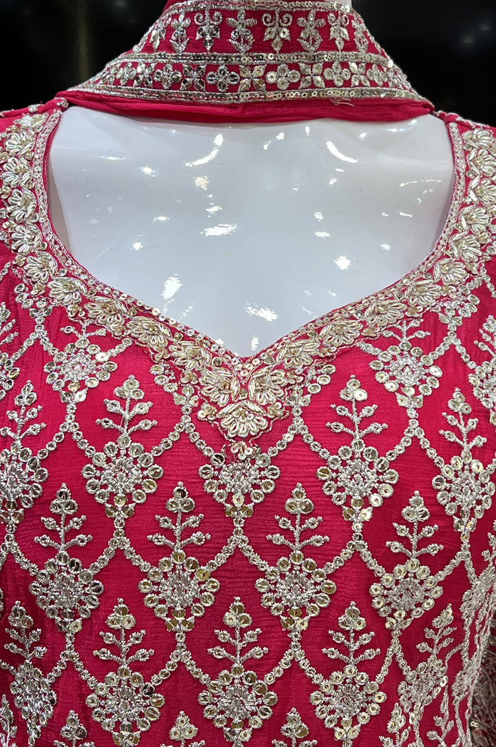 Rani Pink Silver Zari and Sequins work Palazzo Salwar Suit