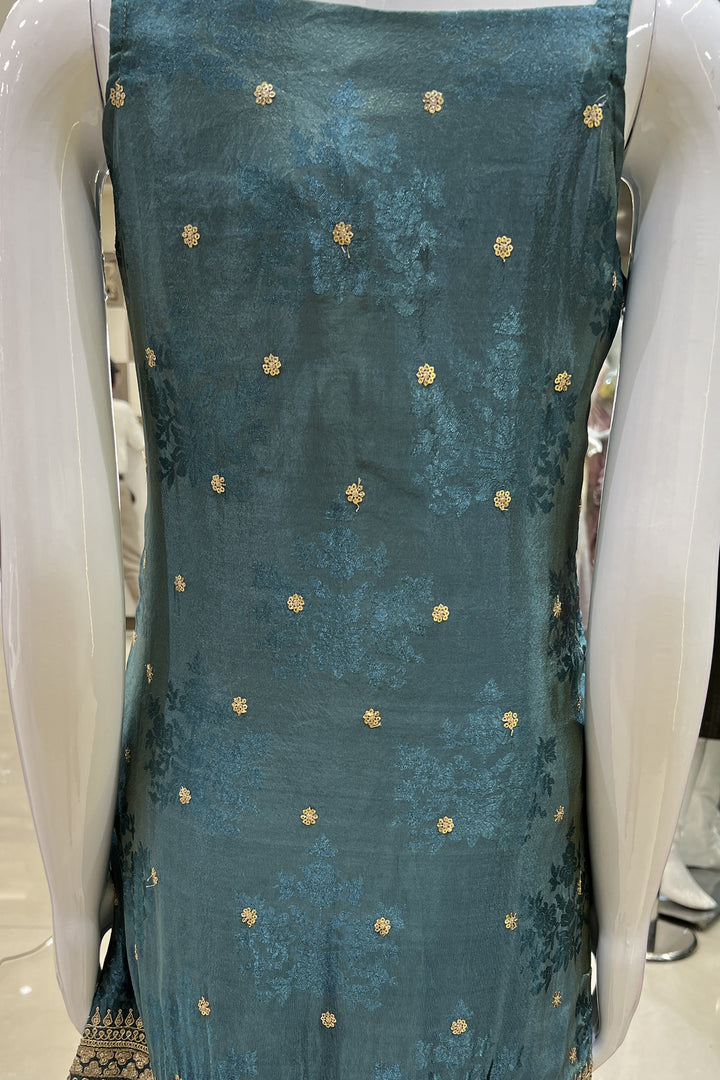 Sea Green Banaras, Sequins, Zari, Mirror, Stone and Beads work Palazzo Salwar Suit