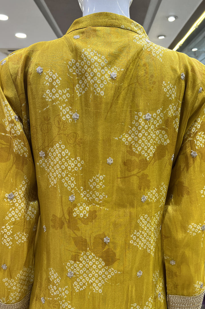 Mustard Sequins and Zari work with Digital Print Straight Cut Salwar Suit