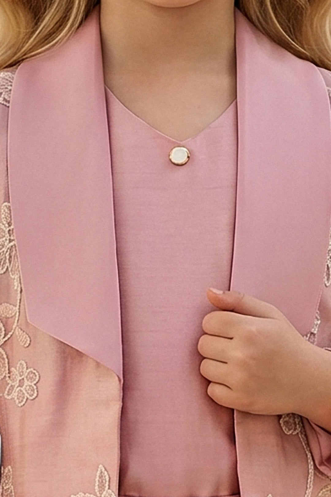 Dusty Pink Zari and Thread work Jacket Styled Palazzo Set for Girls
